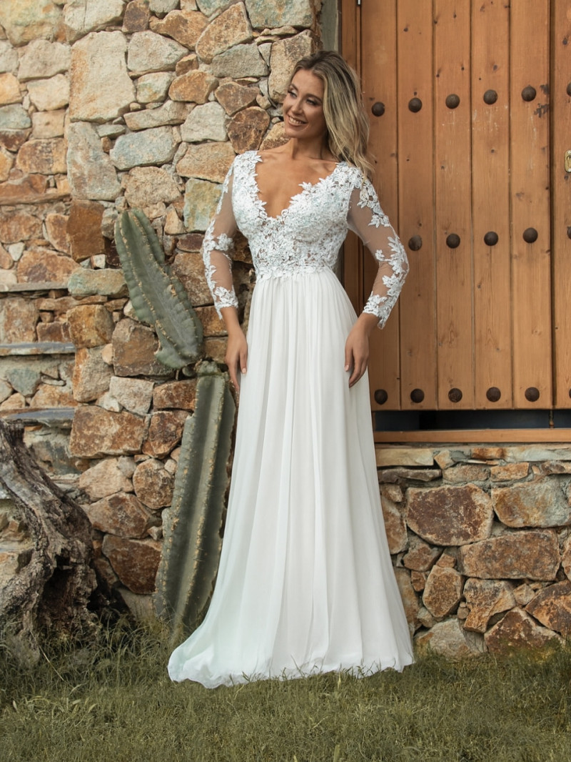 vestido de novia Iris con manga larga y encaje