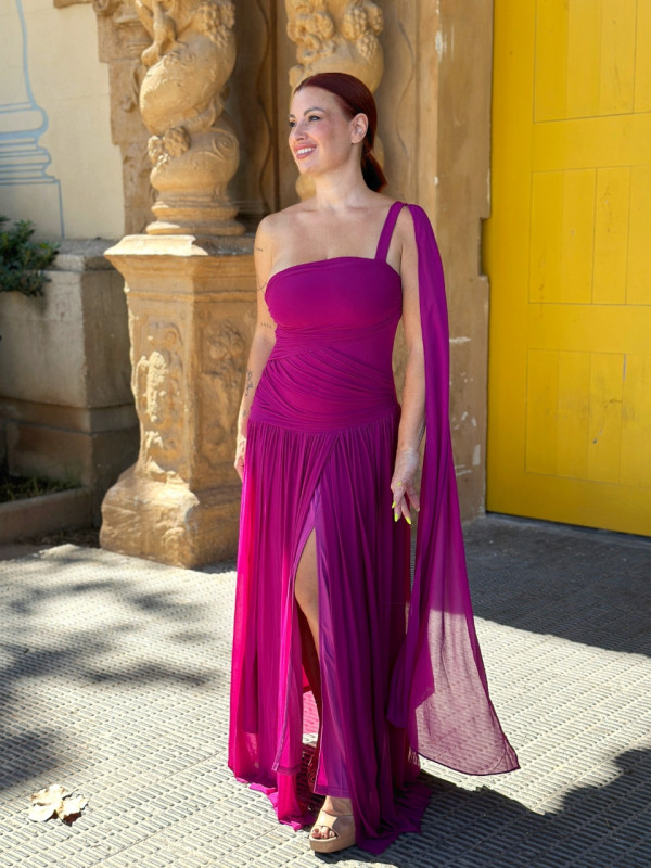 Vestido Aisha color buganvilla largo de invitada