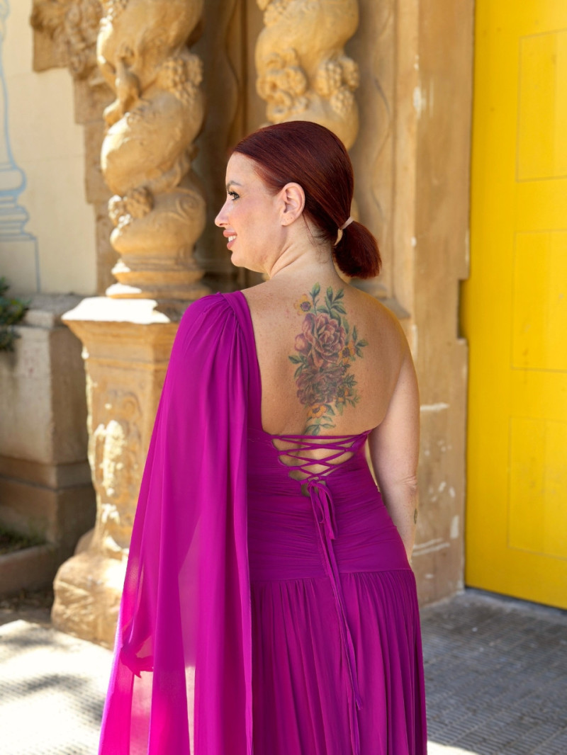 Vestido Aisha espalda con cordones en color buganvilla