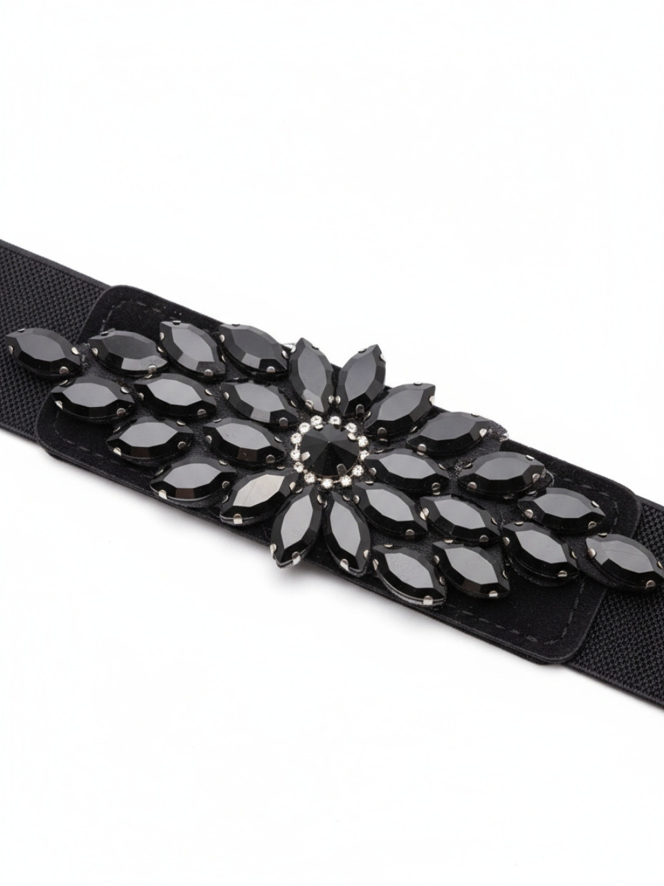 cinturón de fiesta negro con pedrería detalle frontal