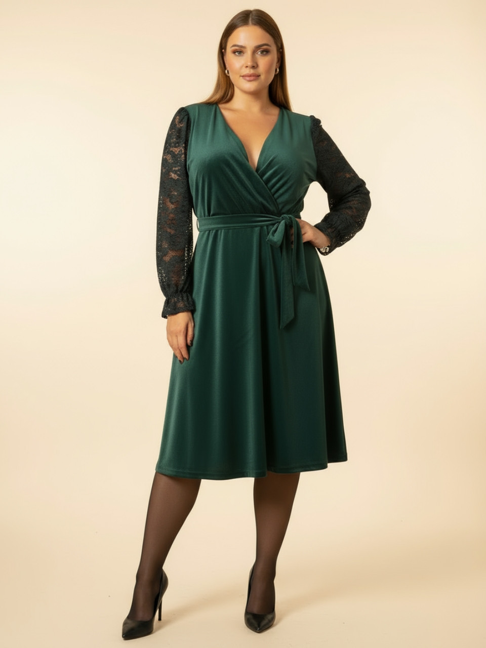 vestido de fiesta talla grande verde con mangas de encaje vestido de fiesta talla grande verde con mangas de encaje