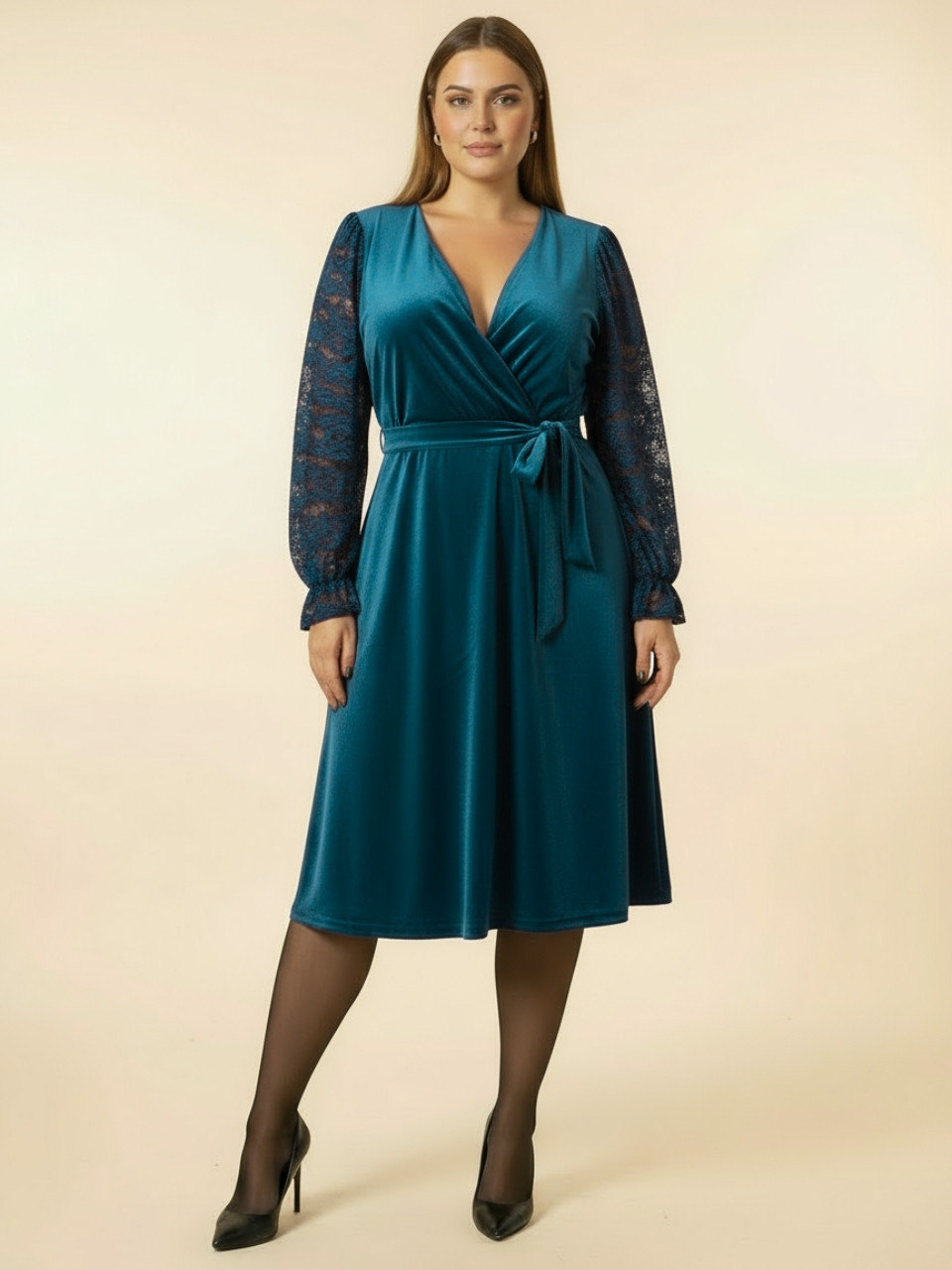vestido de fiesta midi con cinturón y escote en V vestido de fiesta midi con cinturón y escote en V