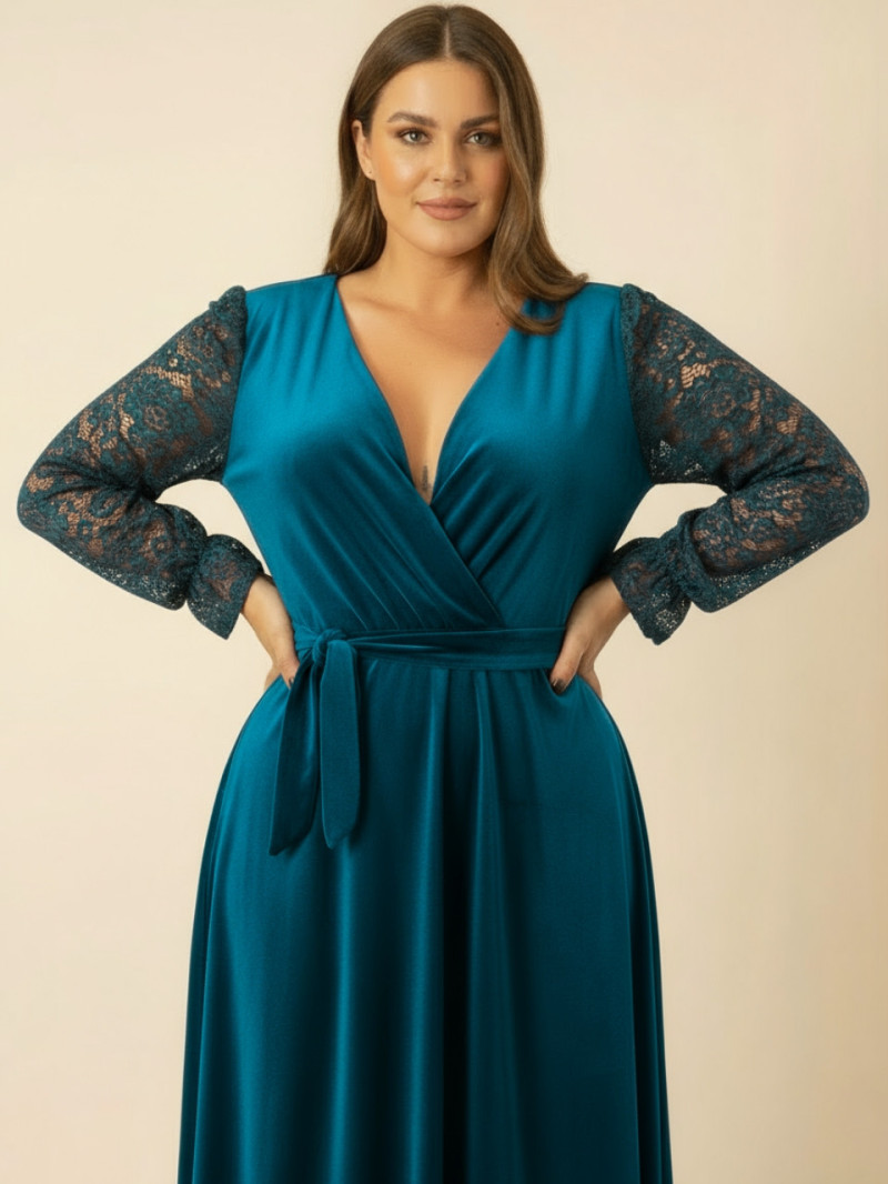 Vestido de fiesta cruzado con encaje manga larga | Tallas grandes 59€ | Vestidos Araya Vestido de fiesta cruzado con encaje manga larga | Tallas grandes 59€ | Vestidos Araya