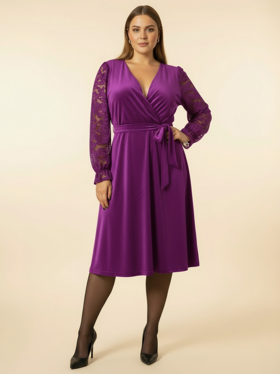 Vestido de fiesta cruzado con encaje manga larga | Tallas grandes 59€ | Vestidos Araya Vestido de fiesta cruzado con encaje manga larga | Tallas grandes 59€ | Vestidos Araya