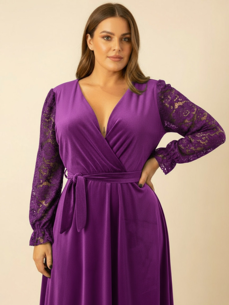 Vestido de fiesta cruzado con encaje manga larga | Tallas grandes 59€ | Vestidos Araya Vestido de fiesta cruzado con encaje manga larga | Tallas grandes 59€ | Vestidos Araya
