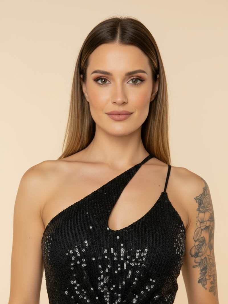 Vestido de fiesta corto negro de lentejuelas con tirantes asimétricos | Vestidos Araya Vestido de fiesta corto negro de lentejuelas con tirantes asimétricos | Vestidos Araya