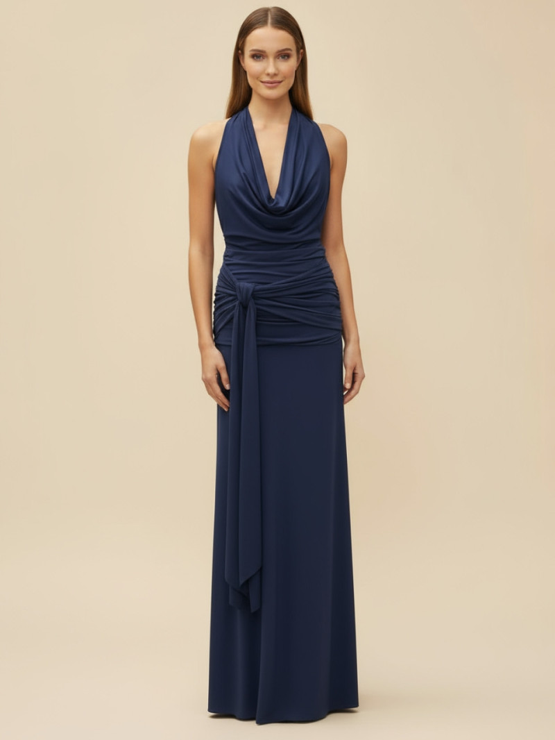Vestido largo chocolate con escote drapeado y espalda descubierta | Vestidos Araya Vestido largo chocolate con escote drapeado y espalda descubierta | Vestidos Araya