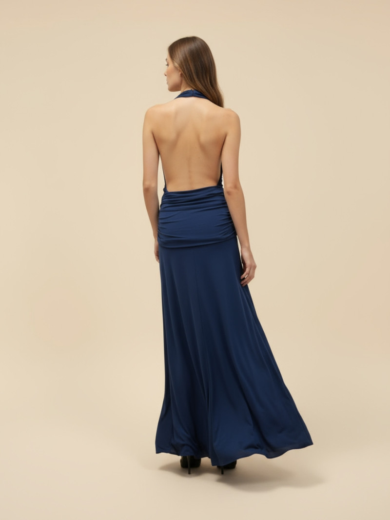 Vestido largo chocolate con escote drapeado y espalda descubierta | Vestidos Araya Vestido largo chocolate con escote drapeado y espalda descubierta | Vestidos Araya