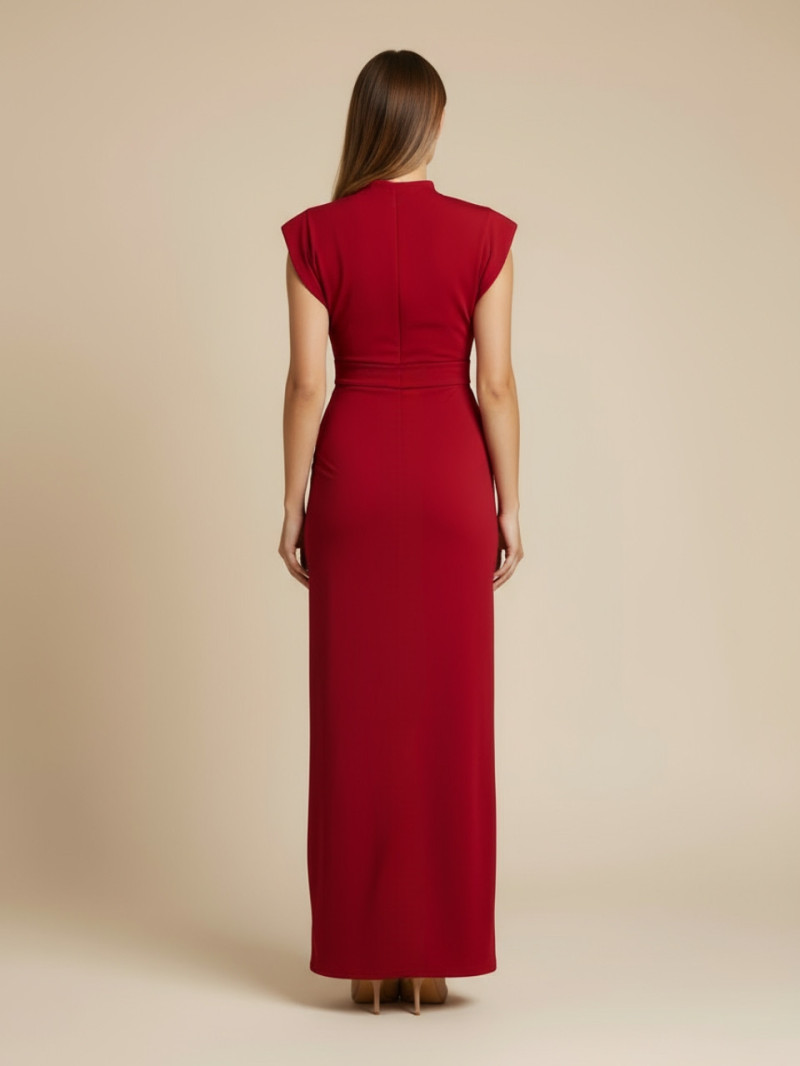 Vestido largo de fiesta rojo con drapeado y abertura lateral | Vestidos Araya Vestido largo de fiesta rojo con drapeado y abertura lateral | Vestidos Araya