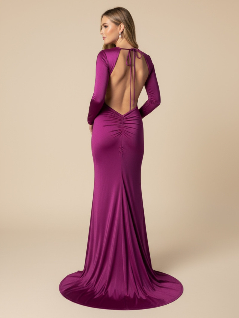 Vestido largo de fiesta fucsia con espalda descubierta | Vestidos Araya