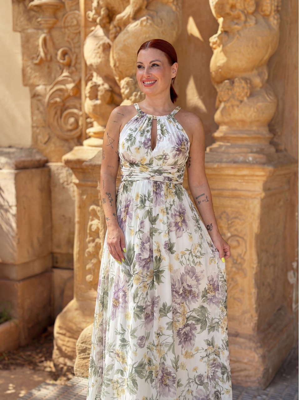 Vestido de invitada estampado floral largo