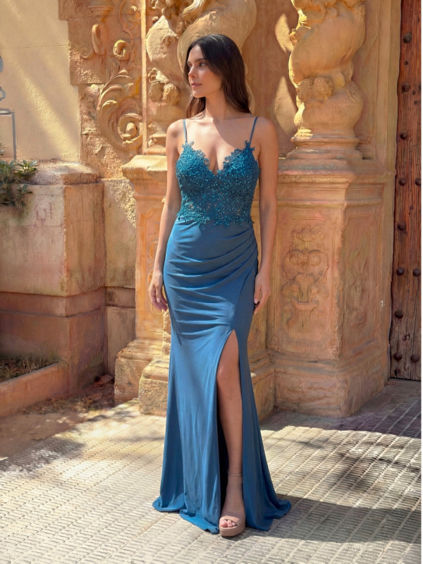 Vestido de invitada corte sirena petróleo | Vestidos Araya