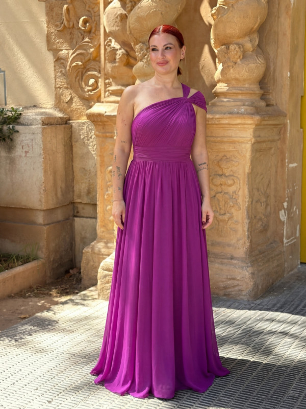 Vestido Hera largo asimétrico para invitada – Disponible en varios colores (S a L)