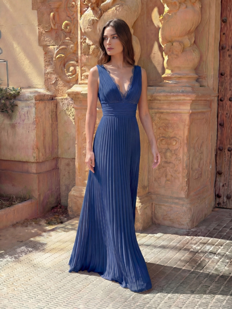 Vestido invitada largo plisado económico | Araya