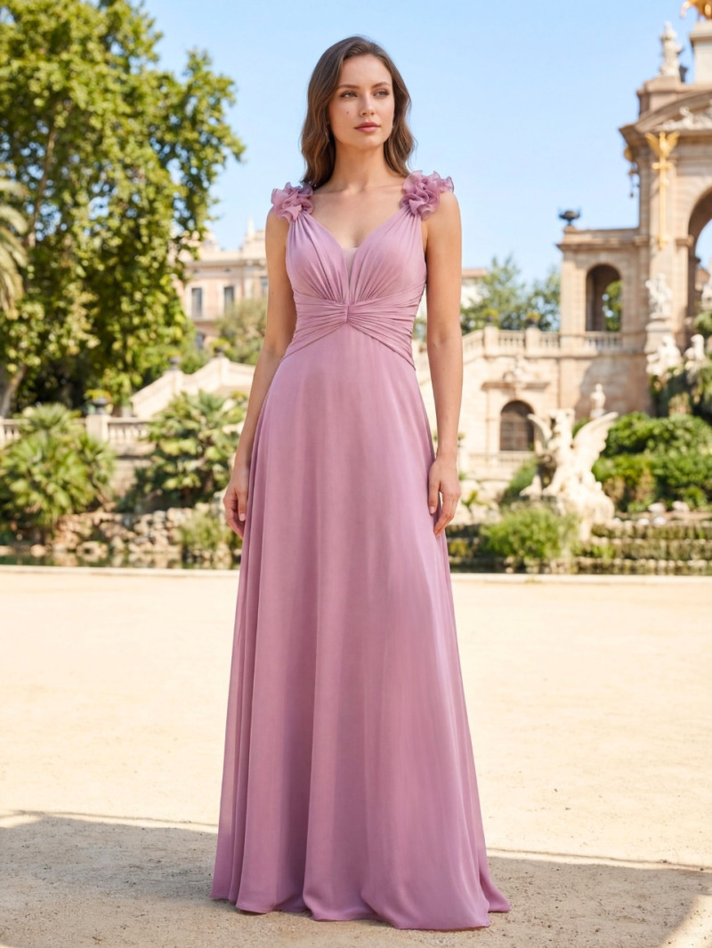 Vestido largo rosa empolvado invitada y dama de honor | Vestidos Largos