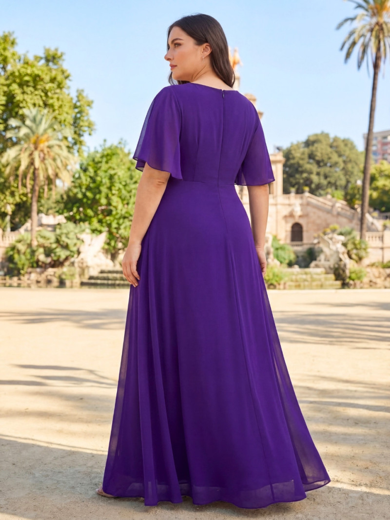 Vestido de invitada talla grande morado elegante | Vestidos Araya