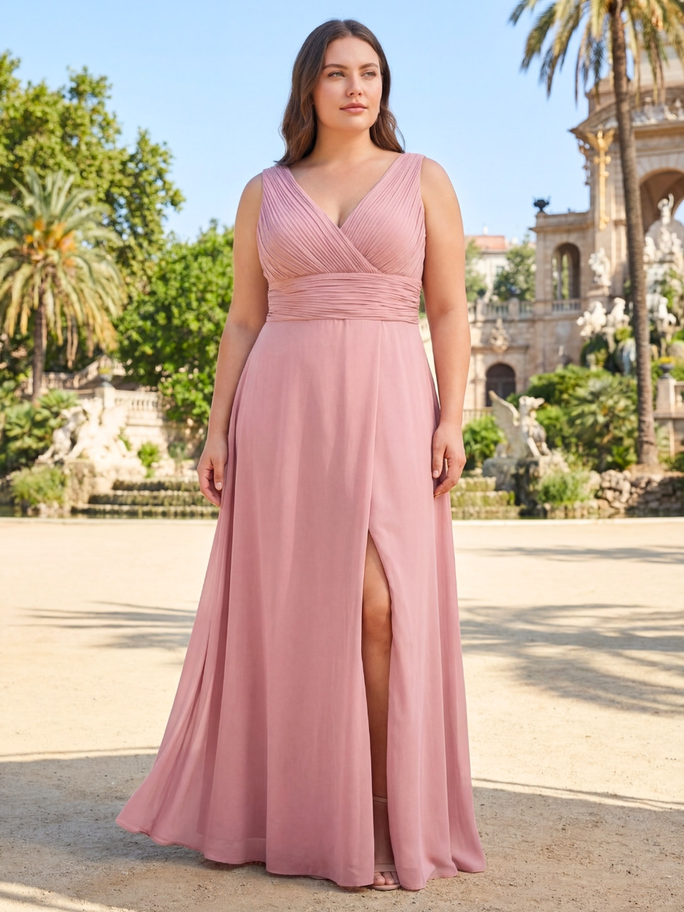 Vestido de invitada cruzado con abertura – Tallas grandes 42-50