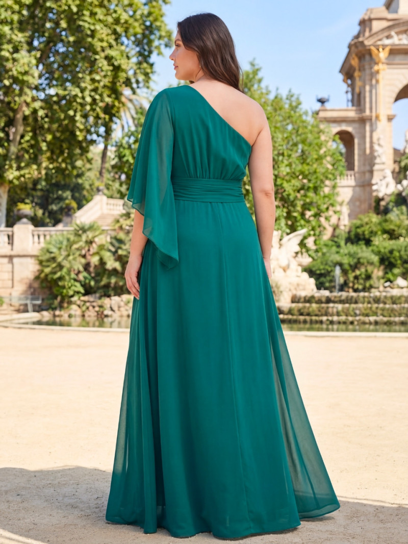 vestido largo invitada talla grande verde manga capa gasa