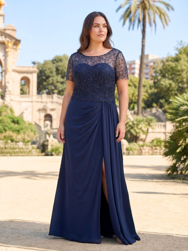Vestido invitada o madrina talla grande azul Carmen | Vestidos Araya