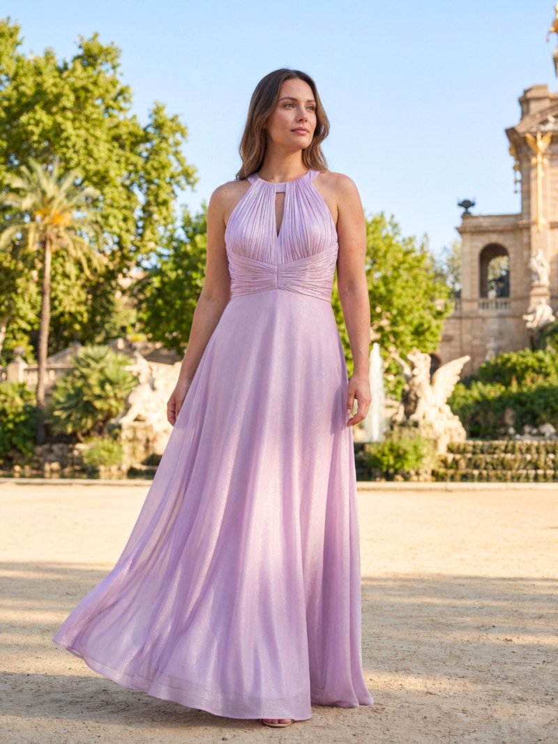 Vestido invitada lavanda metalizado Noelia | Vestidos Araya