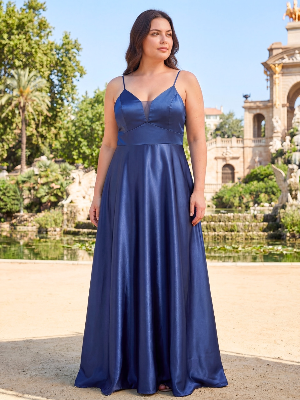 Vestido de invitada talla grande raso  | Vestidos Araya