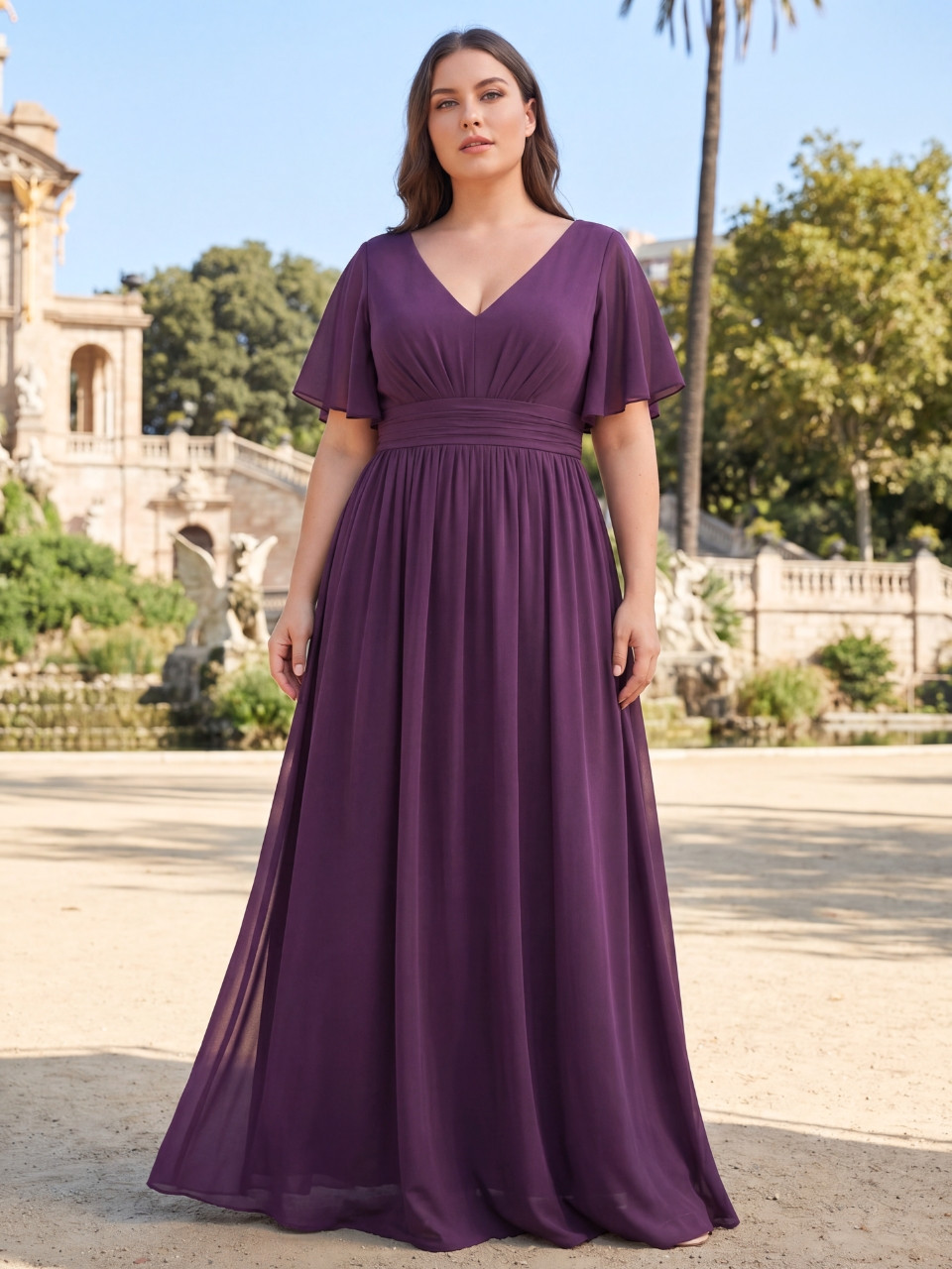 Vestido largo escote V Tallas grandes elegante |Vestidos Araya