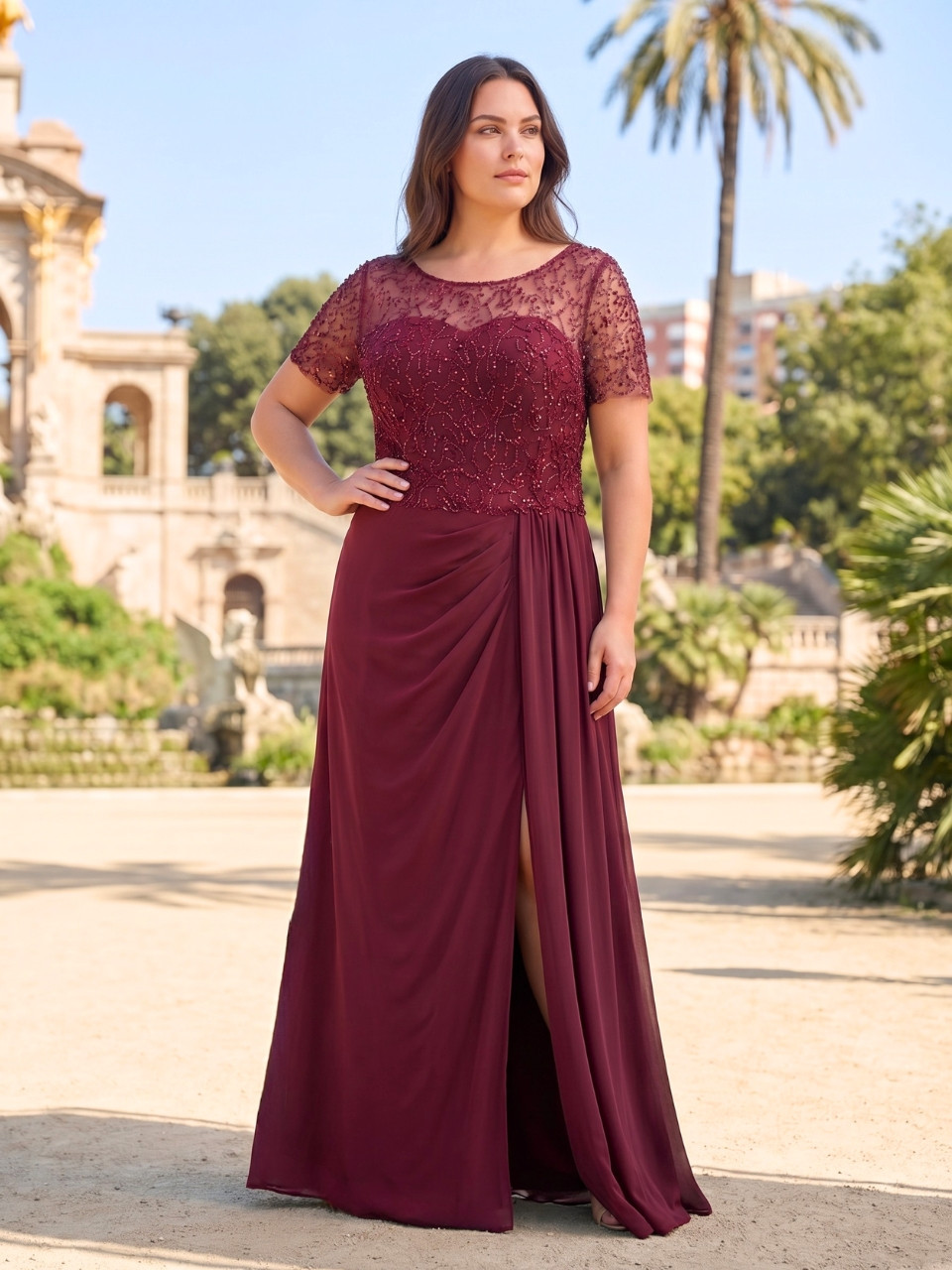 Vestido invitada o madrina talla grande azul Carmen | Vestidos Araya