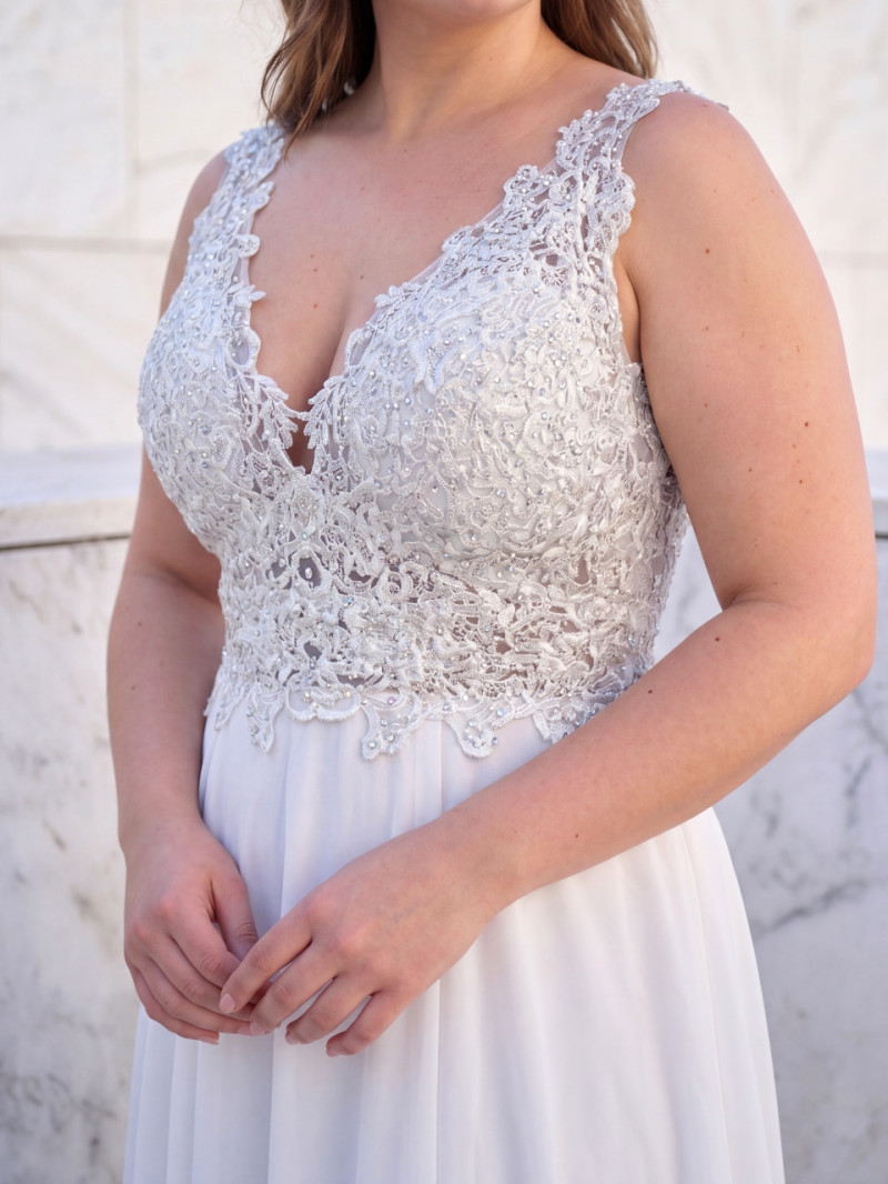 Vestido de novia barato con encaje y abertura | Modelo Gala Tallas Grandes – Vestidos Araya