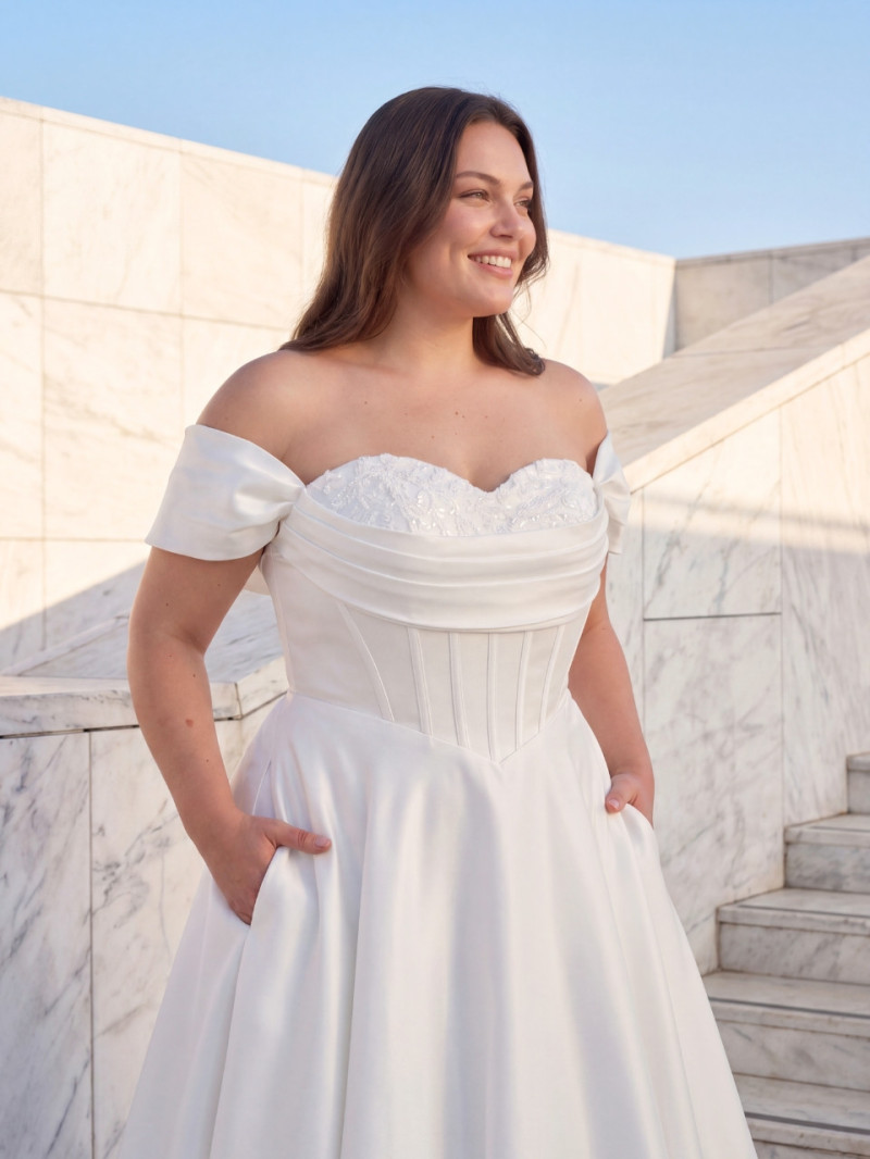 Vestido de novia talla grande con corsé y falda amplia elegante | Vestidos Araya