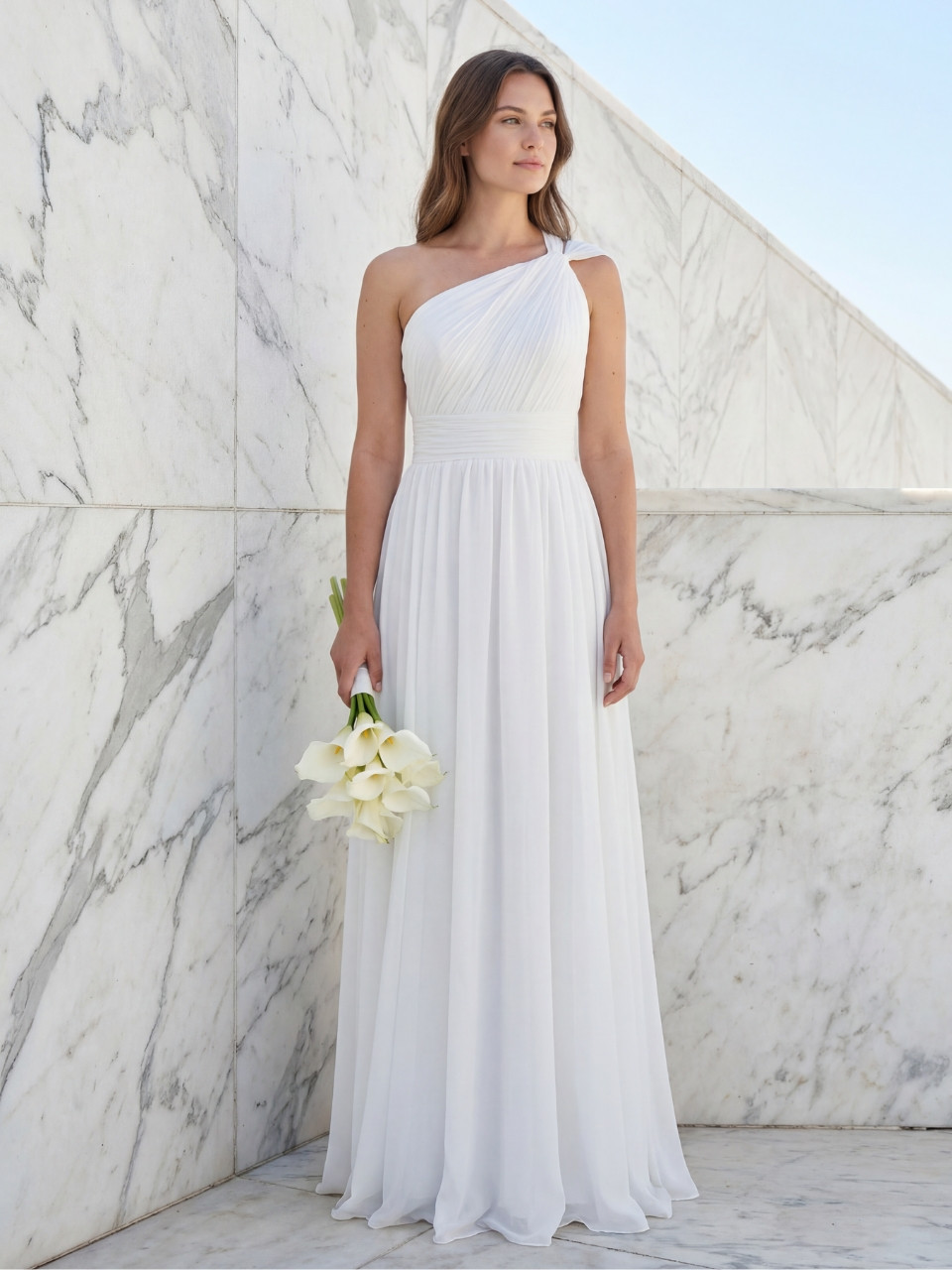 Vestido de novia barato 99€ de un hombro en gasa fluida | Vestidos Araya