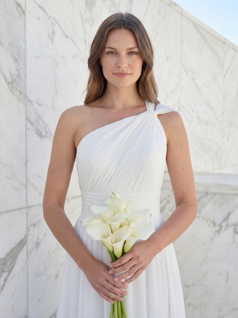 Vestido de novia barato 99€ de un hombro en gasa fluida | Vestidos Araya