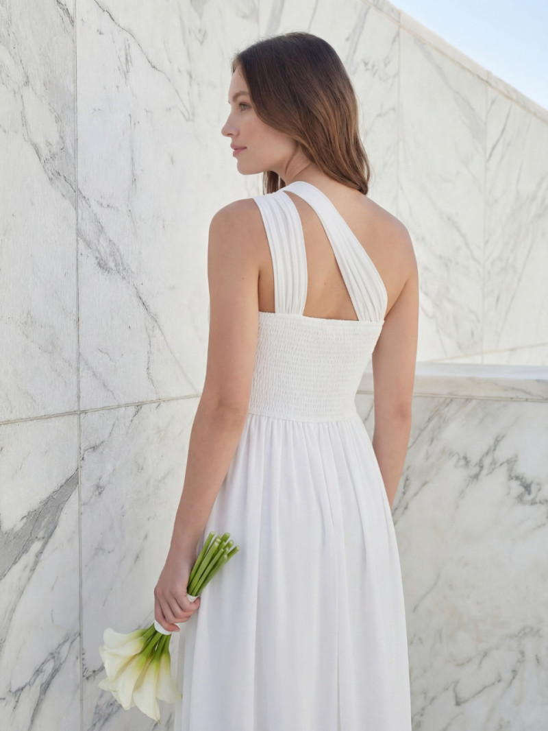 Vestido de novia barato 99€ de un hombro en gasa fluida | Vestidos Araya