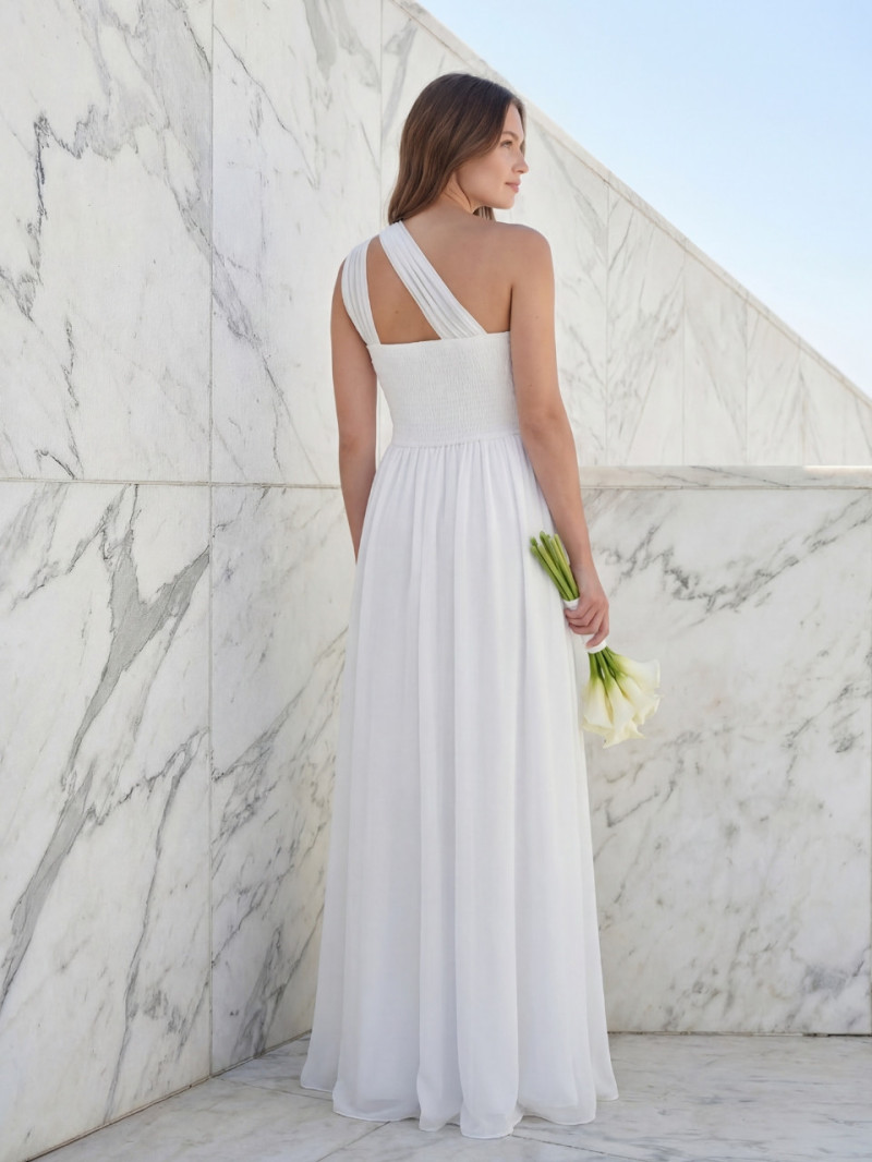 Vestido de novia barato 99€ de un hombro en gasa fluida | Vestidos Araya