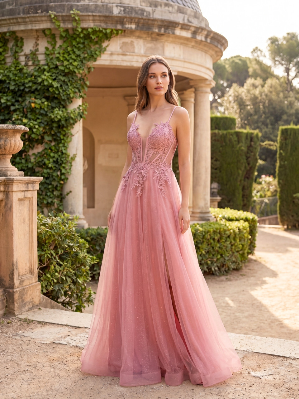 Vestido invitada tul con abertura | Damas de honor y graduación | Vestidos Araya