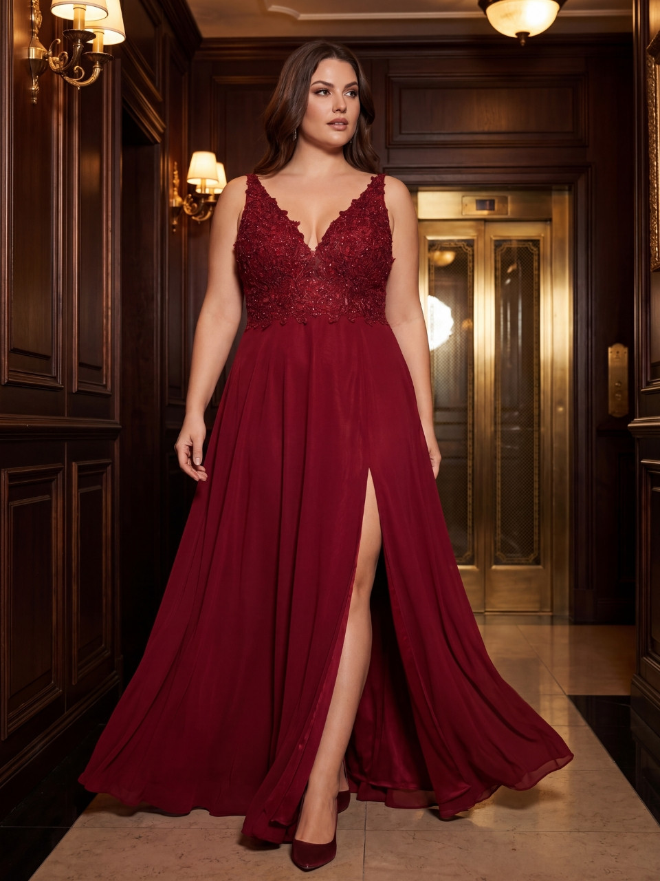 Vestido de fiesta invitada talla grande con encaje – Tallas 42 a 50  | Vestidos Araya