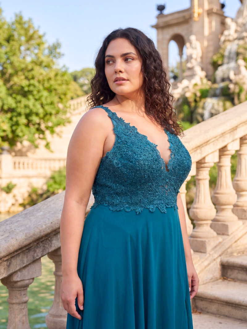 Vestido de fiesta invitada talla grande con encaje – Tallas 42 a 50  | Vestidos Araya