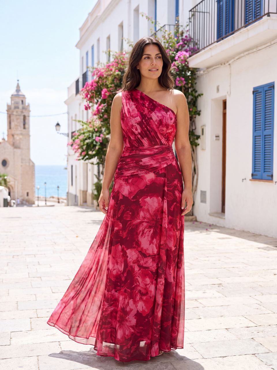 Vestido de Invitada Salma Asimétrico Burdeos | Vestidos Araya