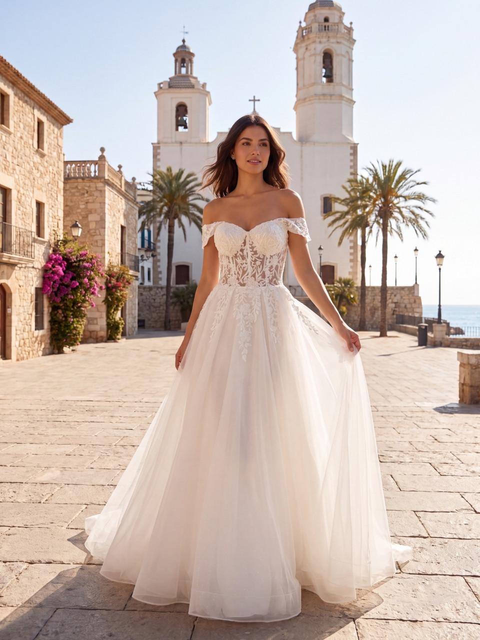 Vestido de novia premium de tul con encaje y escote corazón | Vestidos Araya