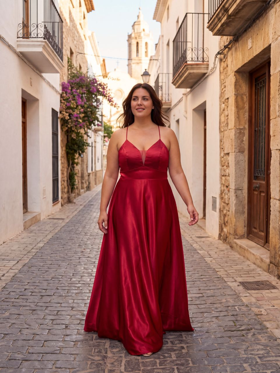 Vestido de invitada talla grande raso  | Vestidos Araya