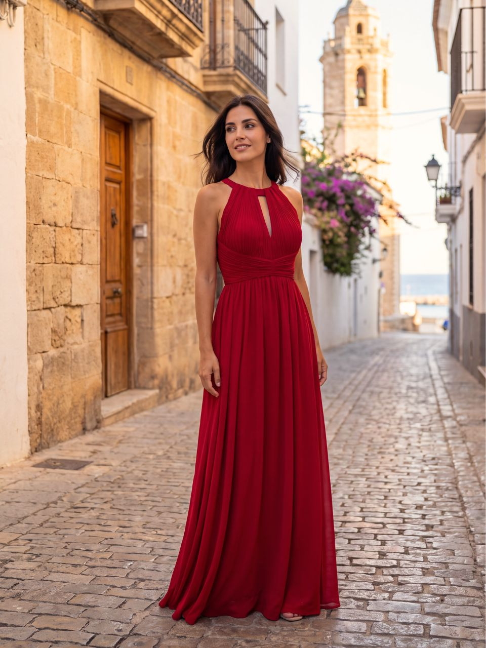 Vestido de invitada escote halter con espalda descubierta – También dama de honor | Vestidos Araya