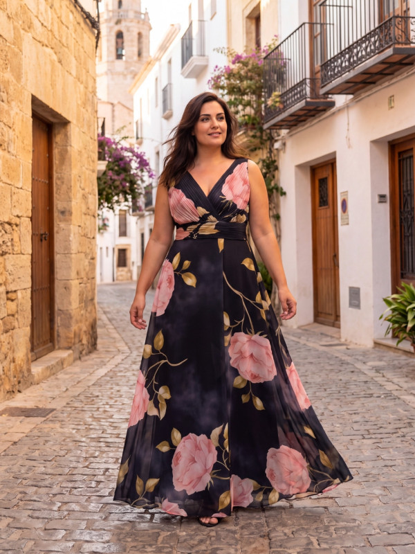 Vestido de Invitada Talla Grande Edith Estampado | Vestidos Araya