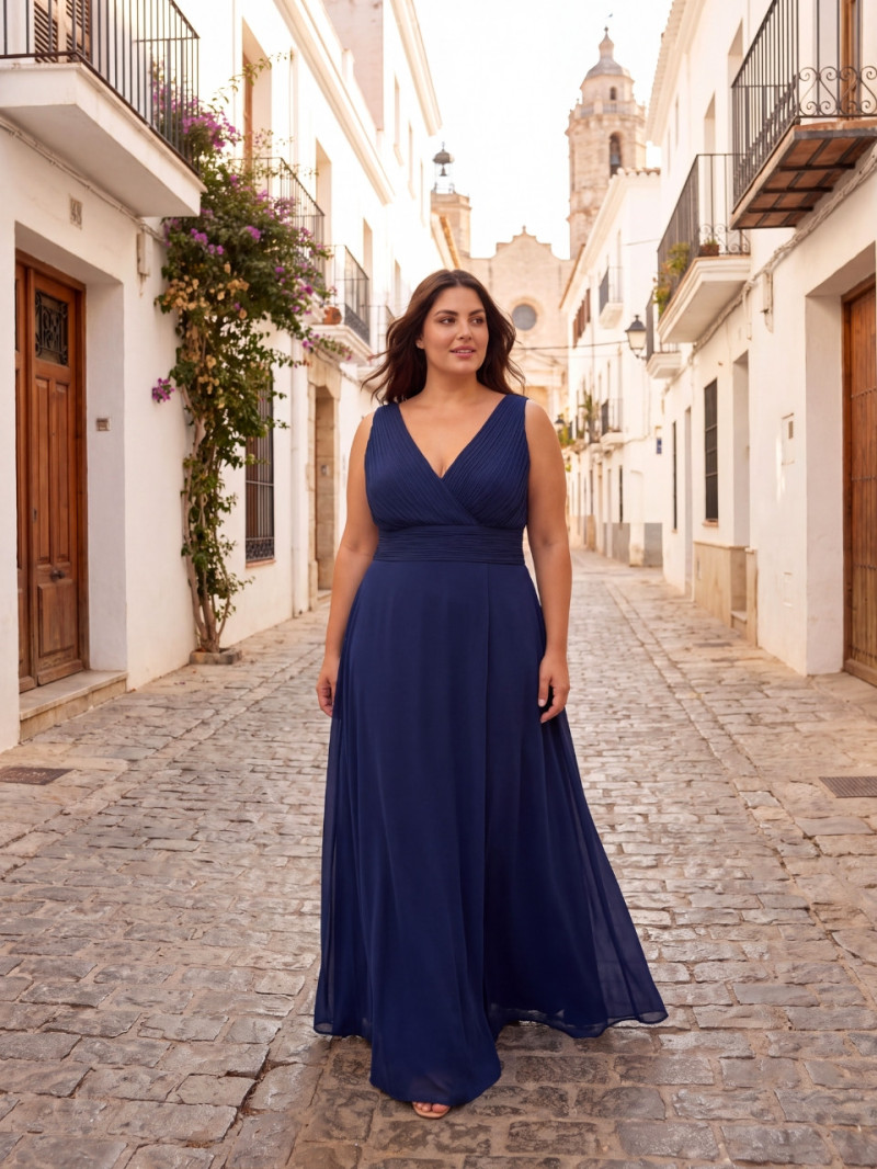 Vestido de invitada cruzado con abertura – Tallas grandes 42-50