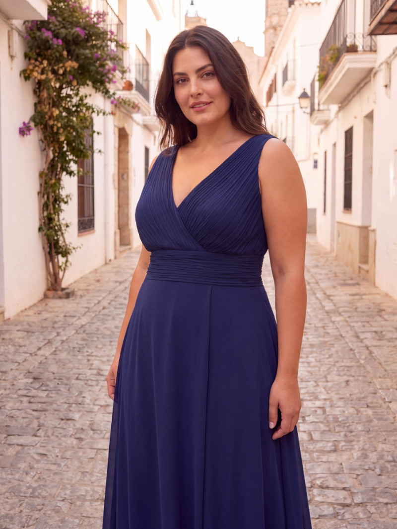 Vestido de invitada cruzado con abertura – Tallas grandes 42-50