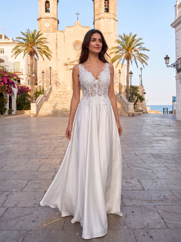 Vestido de Novia Lourdes de Encaje y Satén | Araya